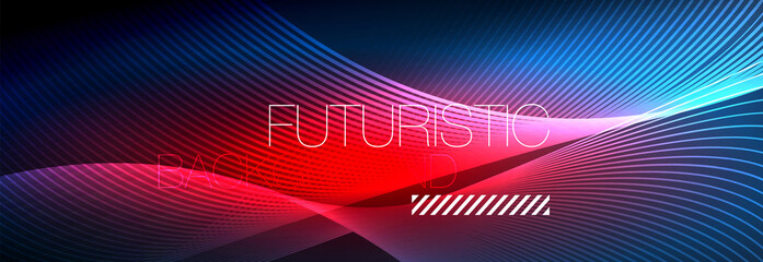 Abstract neon glowing light in the dark with waves. Shiny magic energy and motion concept, vector abstract wallpaper background