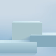 Abstract background with blue color geometric 3d podiums. Vector illustration