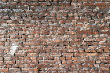 Old brick wall with bulging parts as background