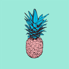 Cute pastel color pineapple on cyan background