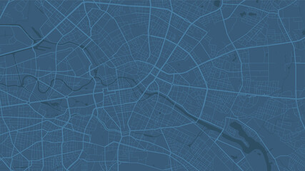Blue Berlin City area vector background map, streets and water cartography illustration.