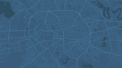 Blue Bucharest City area vector background map, streets and water cartography illustration.