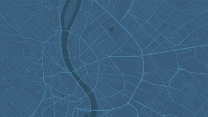 Obraz premium Blue Budapest City area vector background map, streets and water cartography illustration.