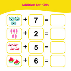 Counting Game for Preschool Children. This worksheet is suitable for educating preschool kids on how to count well. Educational printable math worksheet. Additional puzzles for kids.