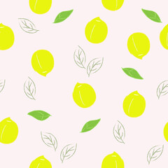 seamless background with lemons drawing, yellow citrus fruits white background