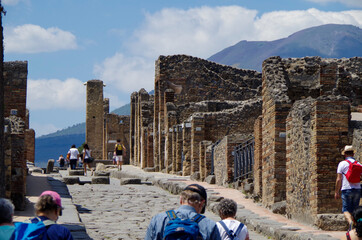 Famous landmark of ancient and historic city temple ruins with columns and walls on archeologic...