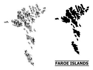 Map of Faroe Islands for demographics applications. Vector nation collage. Concept map of Faroe Islands created of population elements. Demographic concept in dark grey color shades.