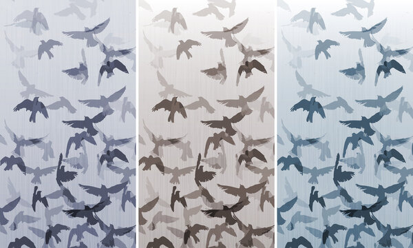 Vector illustration with stylized flying berds. Set of three colors 