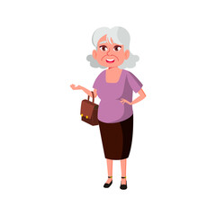 senior lady with bag visiting museum cartoon vector. senior lady with bag visiting museum character. isolated flat cartoon illustration