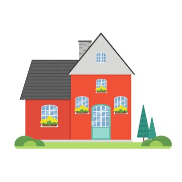 Family house vector illustration in flat style, cartoon isolated. Cute cozy home.