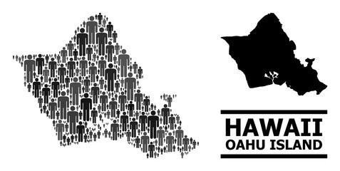 Map of Oahu Island for politics promotion. Vector population mosaic. Pattern map of Oahu Island created of population icons. Demographic concept in dark gray color tints.