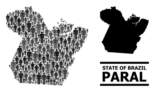 Map of Paral State for politics applications. Vector nation abstraction. Abstraction map of Paral State combined of population pictograms. Demographic concept in dark gray color shades.