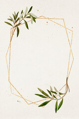 Hexagon gold frame olive branch pattern illustration