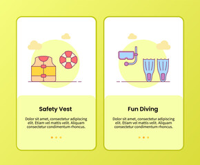 safety vest fun diving campaign for onboarding mobile apps application banner template with filled color style