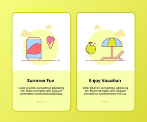 summer fun enjoy vacation campaign for onboarding mobile apps application banner template with filled color style