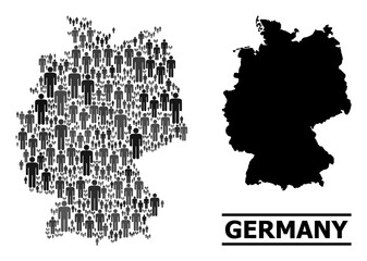 Map of Germany for social agitprop. Vector population abstraction. Concept map of Germany designed of person elements. Demographic concept in dark gray color tints.