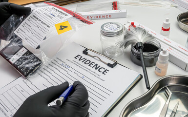 Forensic police take data from a phone involved in a homicide, crime lab analysis, concept image
