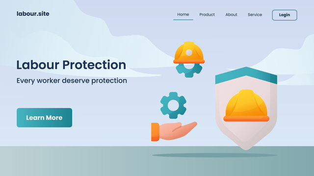 labour protection campaign for web website home homepage landing page banner template with color cartoon flat style