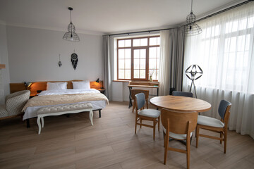 Naklejka na ściany i meble Living spacious room with light furniture