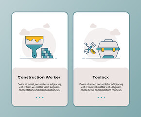 construction worker toolbox campaign for onboarding mobile apps application banner template with filled color style