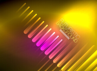 Bright neon color techno abstract background, shiny glowing neon lines in the dark background