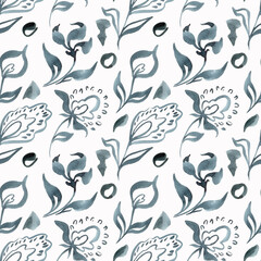 Seamless pattern with watercolor floral elements. Texture for wrapping paper, fabric, cards, wallpaper and packaging.