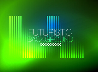 Bright neon color techno abstract background, shiny glowing neon lines in the dark background