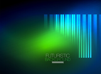 Bright neon color techno abstract background, shiny glowing neon lines in the dark background