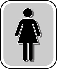 The sign of the toilet . The symbol of the woman badge. Vector illustration. A black symbol in a frame on a gray background