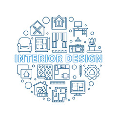 Interior Design vector round concept outline illustration