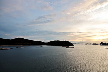 Various night views  roadstead and coastline of the Halong Bay. Port of Campha, China. October,...