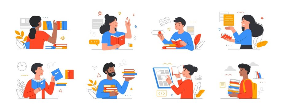 Set of people literature fans