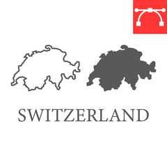 Map of Switzerland line and glyph icon