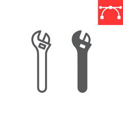 Adjustable wrench line and glyph icon