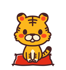 座布団に座る虎のかわいいキャラクター　イラスト
