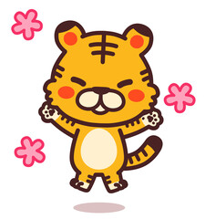 ジャンプしている虎のかわいいキャラクター　イラスト