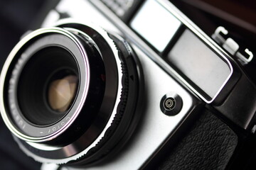 close up of old vintage film camera