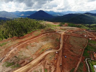 Aerial view of construction of Bento Rodrigues city, Minas Gerais, Brazil.  Earthworks and land clearing work for city construction © Paulo Pampolin