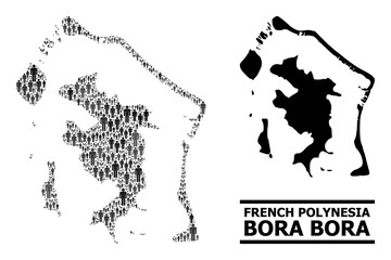 Map of Bora-Bora for social projects. Vector nation collage. Collage map of Bora-Bora composed of crowd pictograms. Demographic concept in dark grey color tints. - obrazy, fototapety, plakaty