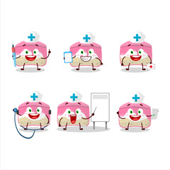 Doctor profession emoticon with strawberry cake cartoon character