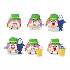 A fisherman strawberry cake cartoon picture catch a big fish