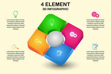 modern square 3d infographic diagram with 4 element