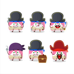 Cartoon character of strawberry cake with various pirates emoticons