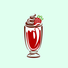 Strawberry ice cream, fruit cocktail