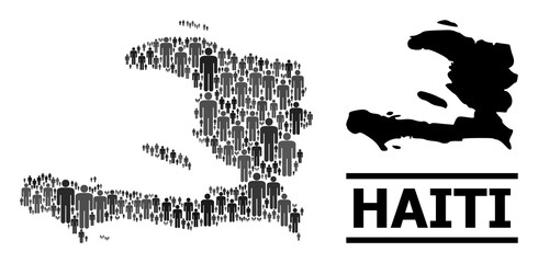 Map of Haiti for politics projects. Vector nation mosaic. Mosaic map of Haiti constructed of human elements. Demographic concept in dark grey color shades.