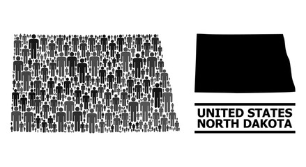 Map of North Dakota State for demographics promotion. Vector population mosaic. Concept map of North Dakota State combined of human icons. Demographic concept in dark gray color tones.
