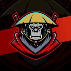 gorilla samurai ronin mascot esport logo design for gaming and sport logo © Sidig
