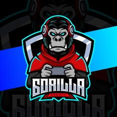 gorilla gamer mascot esport logo design character