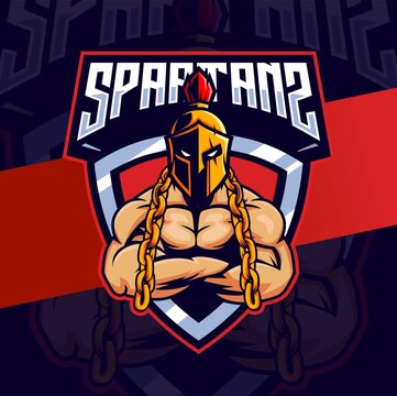 muscle spartan mascot esport for fitness and sport logo design