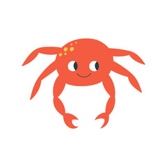 Cute hand drawn crab with happy facial expression. Vector illustration isolated on white background.